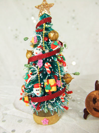 Dollhouse miniature 1/48 or 1/24 Micro Christmas Tree 3 1/4 inch